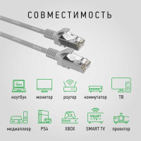 Патч-корд ЭРА Simple PC-5F-A F/UTP категория 5e, длина 5 метров, экранированный, серый, Б0051384