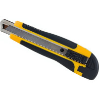 Строительный нож Biber 50118  усиленный, обрезиненный корпус, с прямоугольным фиксатором тов-202805