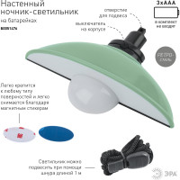 Светодиодный ночник-светильник ЭРА NLED-487-1W-SW-GR настенный, на батарейках, с выключателем, зеленый, Б0051476