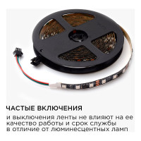 Комплект цифровой светодиодной ленты Apeyron 12В, 14,4Вт/м, smd5050, 60д/м, IP20, подложка 10мм/черная, 5м, rgb 83ЦЛ