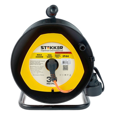 Удлинитель на пластиковой катушке STEKKER STD02-11-30, 30м, 1 гнездо с заземлением 3х1, оранжевый, 39635