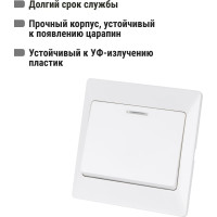 Выключатель одноклавишный с подсветкой TDM ELECTRIC 10А белый "Ильмень" SQ1823-0003