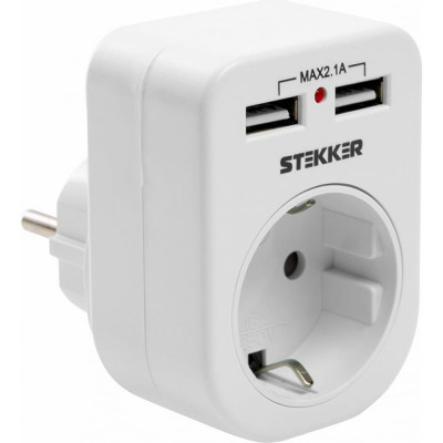 STEKKER Переходник сетевой с/з c 2 USB 2,1А, ADP16-24-20, 250В, 16A, IP20, белый 39626