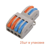 Строительно-монтажная клемма STEKKER подключения фазных проводников, 2-контактные группы 1 ввод, 2 вывода на полюс, LD222-424, 25шт, 39249