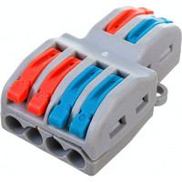 Строительно-монтажная клемма STEKKER подключения фазных проводников, 2-контактные группы 1 ввод, 2 вывода на полюс, LD222-424, 25шт, 39249