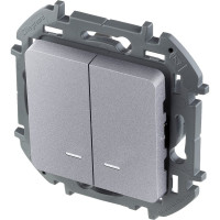 Выключатель Legrand двухклавишный с подсветкой/индикацией Legrand Inspiria 10А 250В безвинтовые зажимы алюминий 673632