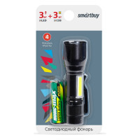 Светодиодный алюминиевый фонарь Smartbuy 3Вт LED+ 3 Вт COB, AA, черный SBF-104