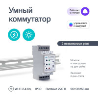 Умное реле на дин рейку Ujin Connect-din/2 канала/16А/wi-fi /голосовое управление Алисой, Салютом UCD-W-2С16+16A-2D