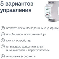 Умное реле на дин рейку Ujin Connect-din/2 канала/16А/wi-fi /голосовое управление Алисой, Салютом UCD-W-2С16+16A-2D