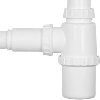 Сифон для кухонной мойки WISENT с одной чашей, с круглым и прямоугольным переливом, с подводкой для стиральной машины GER013 WGER013