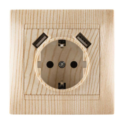 Розетка TDM ELECTRIC 2П+З 16А 250В + 2 USB порта 2,1А 5В сосна Лама SQ1815-0342
