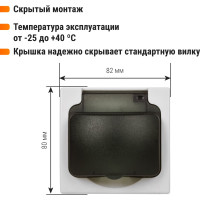 Розетка TDM ELECTRIC 2П+З скрытой установки IP54 16А серая Вуокса SQ1803-0108