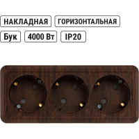 Горизонтальная 3-х местная розетка TDM ELECTRIC 2П+3 открытой установки IP20 16A с з/ш бук Ладога SQ1801-0327