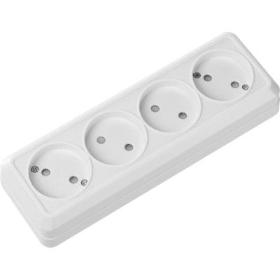 Горизонтальная 4-х местная розетка TDM ELECTRIC 2П открытой установки IP20 10A с з/ш белая Ладога SQ1801-0129