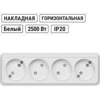 Горизонтальная 4-х местная розетка TDM ELECTRIC 2П открытой установки IP20 10A с з/ш белая Ладога SQ1801-0129