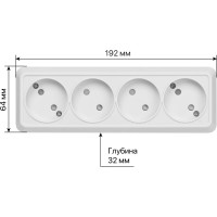 Горизонтальная 4-х местная розетка TDM ELECTRIC 2П открытой установки IP20 10A с з/ш белая Ладога SQ1801-0129