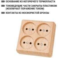 Четырехместная розетка TDM ELECTRIC 2П открытой установки IP20 10A сосна Ладога SQ1801-0420