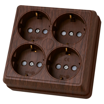 Четырехместная розетка TDM ELECTRIC 2П+3 открытой установки IP20 16A с защитными шторками бук Ладога SQ1801-0323