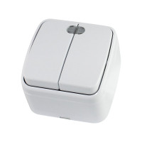 Выключатель белый 2-клавишный открытой установки с подсветкой TDM ELECTRIC IP20 10А, серия "Дача" Народная SQ1824-0004