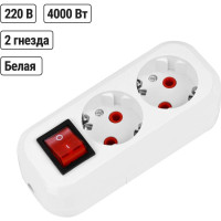 Розеточная колодка TDM ELECTRIC 2 гнезда 2П+3 с выключателем 16А 250В белая серии Народная SQ1806-0415