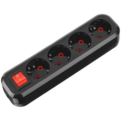 Розеточная колодка TDM ELECTRIC 4 гнезда 2П+3 с выключателем 16А 250В черная серии Народная SQ1806-0430