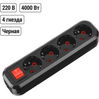 Розеточная колодка TDM ELECTRIC 4 гнезда 2П+3 с выключателем 16А 250В черная серии Народная SQ1806-0430