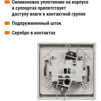 Переключатель двухклавишный на 2 направления скрытой установки, серый TDM ELECTRIC IP54 10А серия "Вуокса" SQ1803-0104