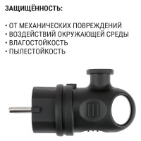 Угловая вилка TDM ELECTRIC с ушком, каучук, 2Р+РЕ, 16А, 250В, IP44 SQ0612-0004