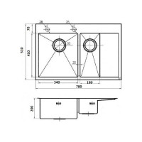Комплект кухонная мойка из нержавеющей стали WISENT 7851-SL 78x51см с раздвижным коландером WS37851-SL/WS-02-2/W302644