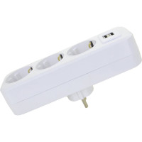 Прямой разветвитель AY-KA на 3 розетки с USB, 16A 250В с заземлением, белый 7713800
