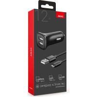 Универсальное автомобильное зарядное устройство AKAI 2хUSB, 2.4 A, черный, + кабель USB TypeC CH-6D07B