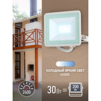 Прожектор светодиодный уличный ЭРА LPR-023-W-65K-030 30Вт 6500K IP65 белый Б0054641