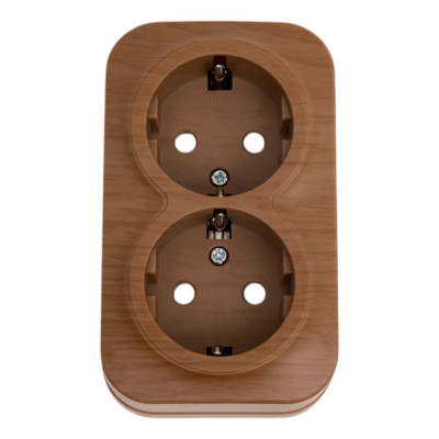 2-ая розетка IEK РСш22-3-ХД с з/к и з/ш о/у 16А GLORY дуб ERH24-K24-16