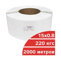 Лента полипропиленовая Кордленд 15х0,8 мм х 2 км, 220 кгс, белый, М/ПА PP-00657