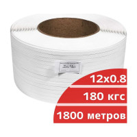 Лента полипропиленовая Кордленд 12х0,8 мм х 1,8 км, 180 кгс, белый, М/ПА PP-00672