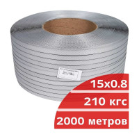 Лента полипропиленовая Кордленд 15х0,8 мм х 2 км, 210 кгс, серый, М/ПА PP-00658