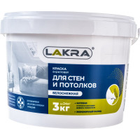 Краска для стен и потолков ЛАКРА акриловая, белоснежная, 3 кг 8306467 ЛА-00000037