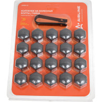 Колпачки на колесные болты/гайки AIRLINE 21 мм, 20 шт. + съёмник, пластик, серые AWBN-03