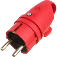 Каучуковая вилка ЭРА с заземлением VX11-R-IP44 16А IP44 с кольцом, угловая красная, Б0055417