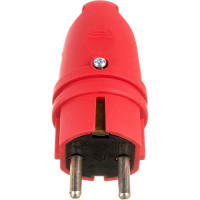 Каучуковая вилка ЭРА с заземлением VX11-R-IP44 16А IP44 с кольцом, угловая красная, Б0055417