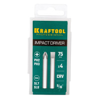 Биты KRAFTOOL 4 шт, 75 мм для ударной отвертки 25552