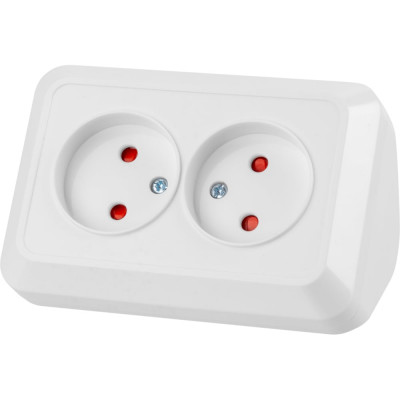 Двойная угловая розетка TDM ELECTRIC 2П открытой установки с защитными шторками IP20 250В 10А белая "Ладога" SQ1801-0022