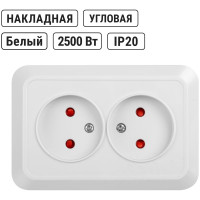 Двойная угловая розетка TDM ELECTRIC 2П открытой установки с защитными шторками IP20 250В 10А белая "Ладога" SQ1801-0022