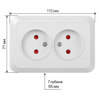 Двойная угловая розетка TDM ELECTRIC 2П открытой установки с защитными шторками IP20 250В 10А белая "Ладога" SQ1801-0022