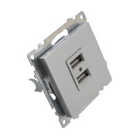 2-местная USB розетка STEKKER (механизм), GLS10-7115-03, 250B, 2,4А, серия Катрин, серебро 39588