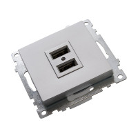 2-местная USB розетка STEKKER (механизм), GLS10-7115-03, 250B, 2,4А, серия Катрин, серебро 39588