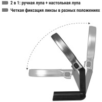 Круглая ручная лупа TDM ELECTRIC d 60 мм, 3-х кратное увеличение, рукоятка-трансформер, LED подсветка SQ1025-0903
