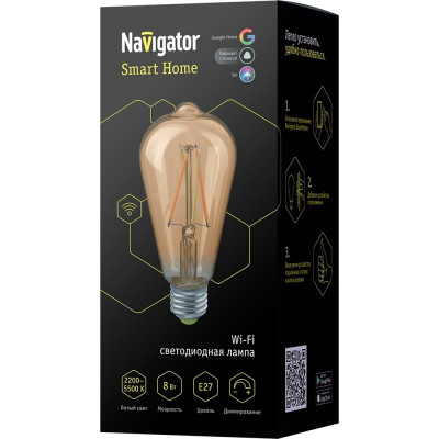 Navigator Лампа NLL-F-ST64-8-230-WWW-E27-GD-WIFI 80555