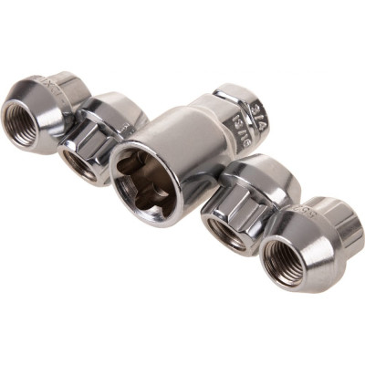SKYWAY Гайки секретки M12x1,25 21мм Конус откр 5 луч 1 кл хром 001 ( 4шт) S10702001