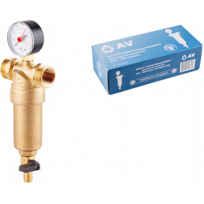 Магистральный фильтр AV Engineering самопромывной 3/4", 100 мкм с манометром AVE115702